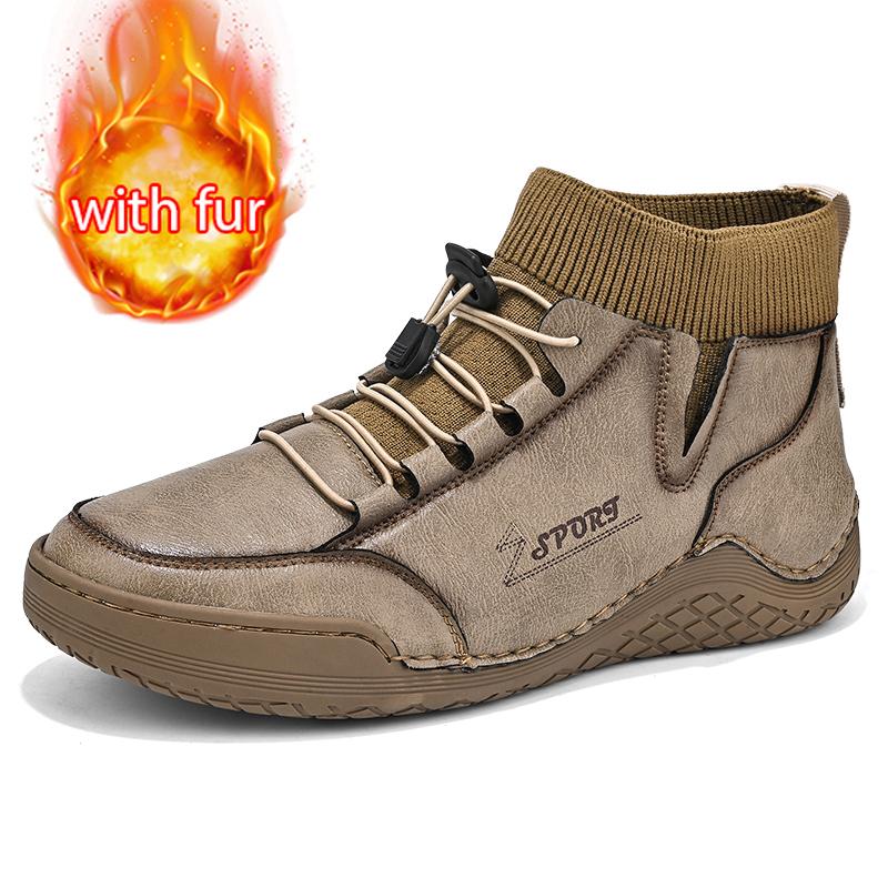 Split Leather Men Boots Hand Made Winter Ankle Boots With Fur Plus Size 38-46 Leisure Sneakers For Male Hombres Botas