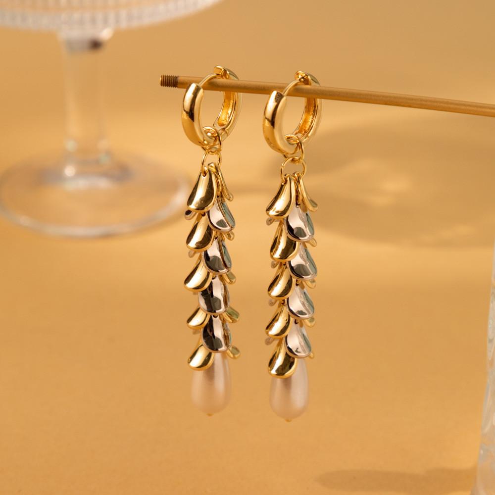 Stylish Gold-plated Asymmetric Earrings With Faux Pearl For Women Street Style