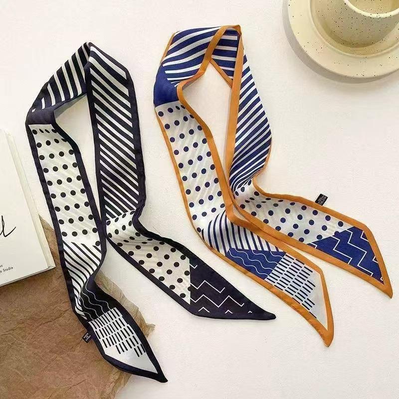 Women's Striped Silk Scarf: Versatile Spring/Summer Neck Accessory & Hair Tie