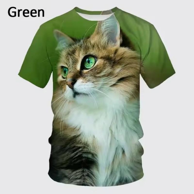 Summer Men's T-shirt Animal Cute Cat Print Crew Neck Short Sleeve Tee Street Trend Tops Oversized Male Clothing T Shirt for Men