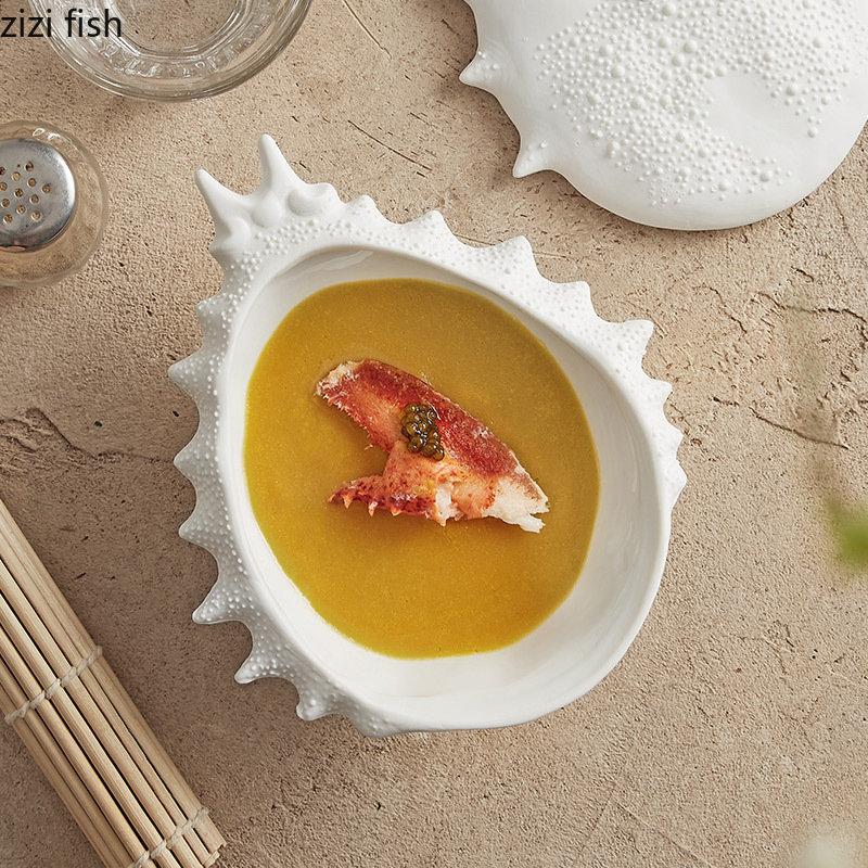 Ceramic Bowl with Lid Creative Crab Shaped Thick Soup Bowl Dessert Bowl Snack Bowls Salad Bowls Restaurant Specialty Tableware