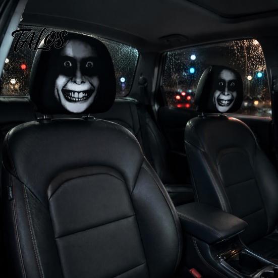 Novelty Horror Style Auto Decor Funny Car Headrest Covers, Ghost Skull Print Cartoon Seat Accessories Protector, Universal Breathable Interior