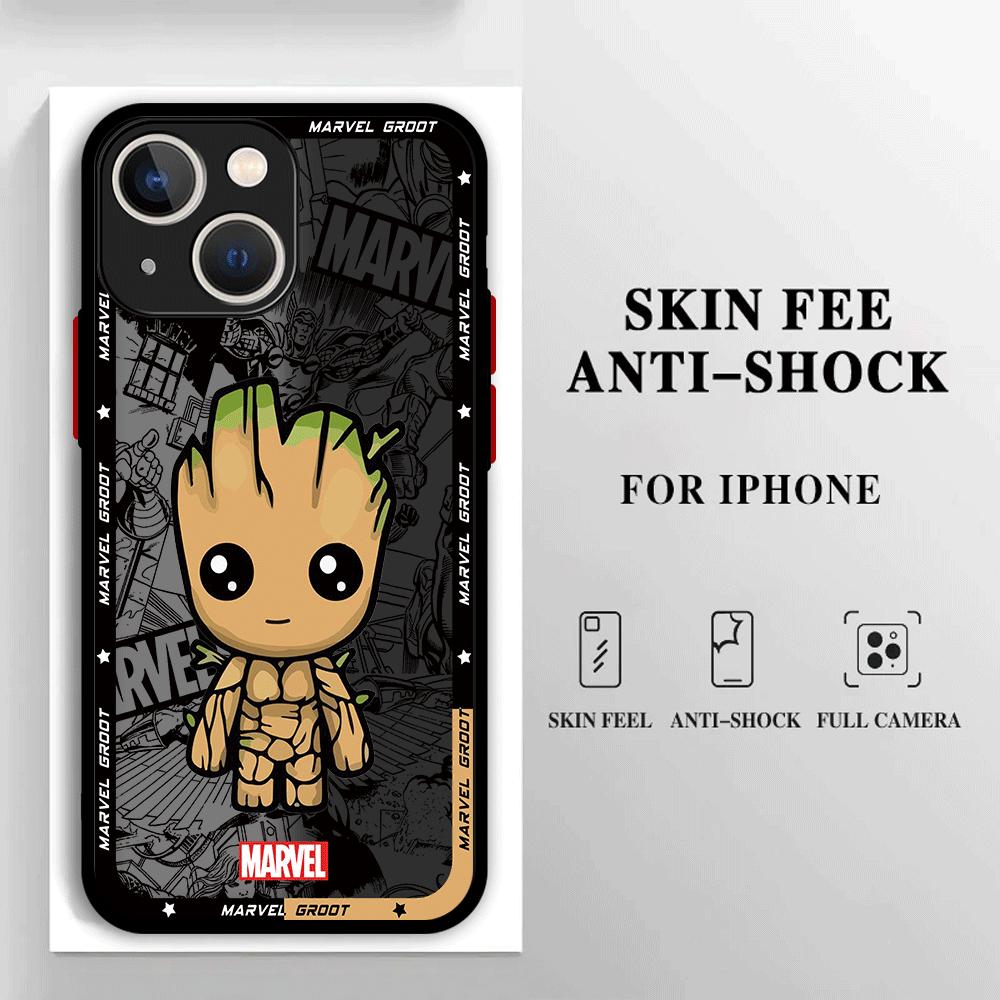 Phone Case for iPhone XR 15 Pro 11 Pro XS X SE 13 14 Pro Max 12 Mini 8 Plus 7 Luxury Back Cartoon Marvel Spiderman Groot Cover