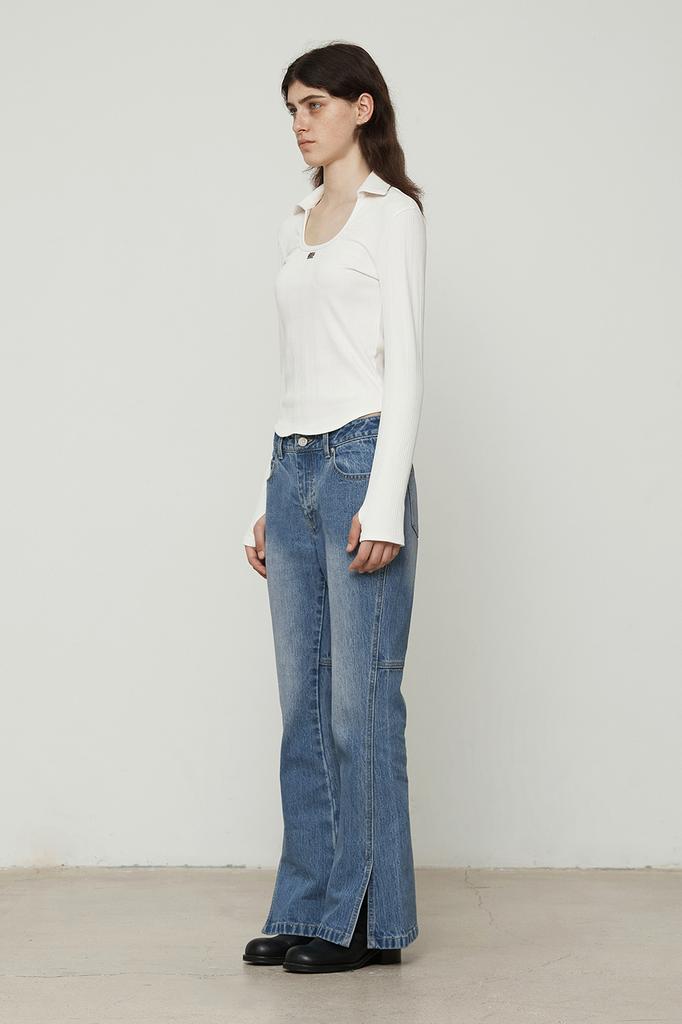 CURRENT Collar U-Neck Long Sleeve [Ivory]