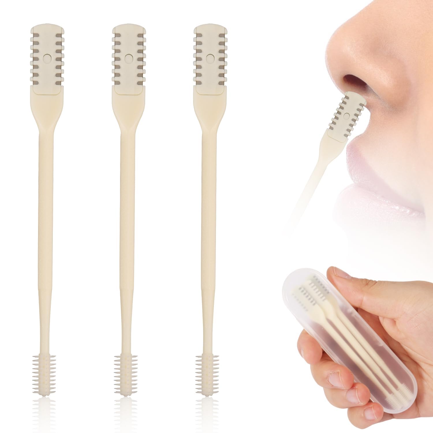Manual Nose Hair Trimmer, 360-Degree Rotating Double Head, Ear Cleaner, 3-Piece Set
