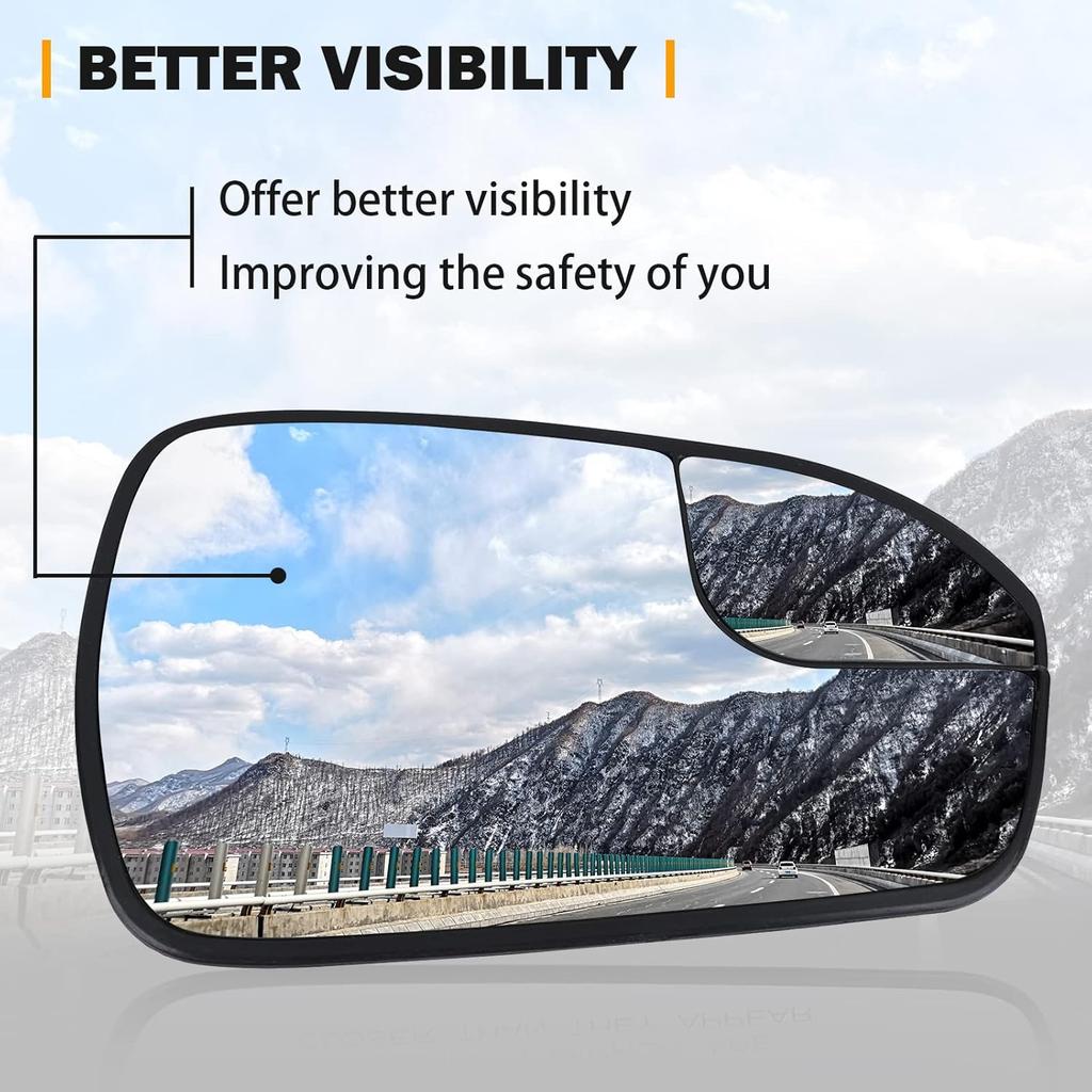 Passenger Right Side Heated Mirror Glass Replacement For 2013 2014 2015 2016 2017 2018   Ford Fusion - Exterior Side View Convex Mirror With Blind