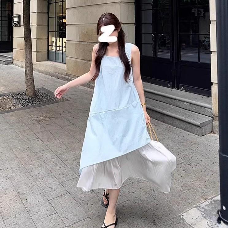 Korean Style Irregular Spaghetti Strap Summer Dress - Women's Loose Slimming Long Design for 2026