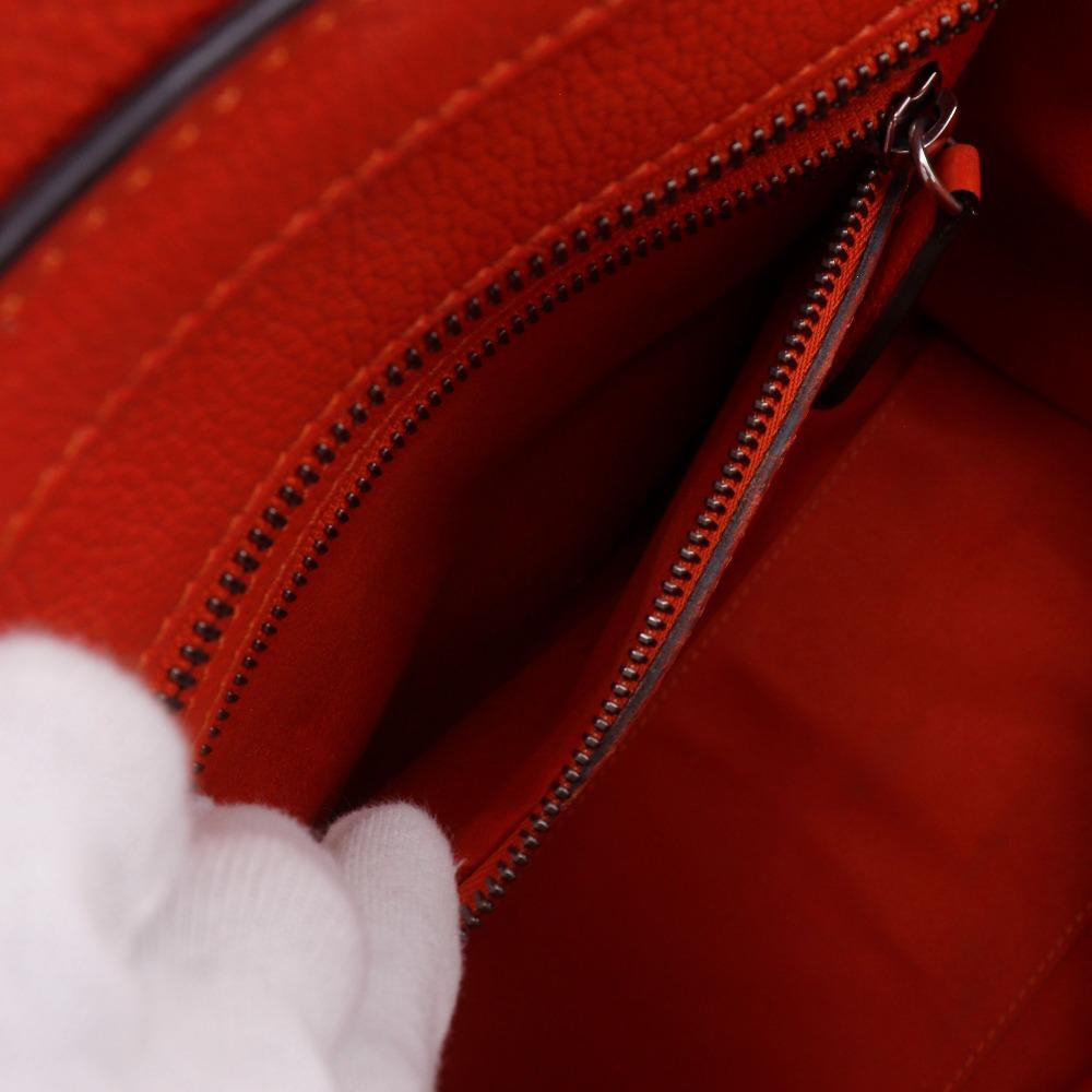 Celine Luggage Handbag Micro Shopper Red/Orange Leather Women Used