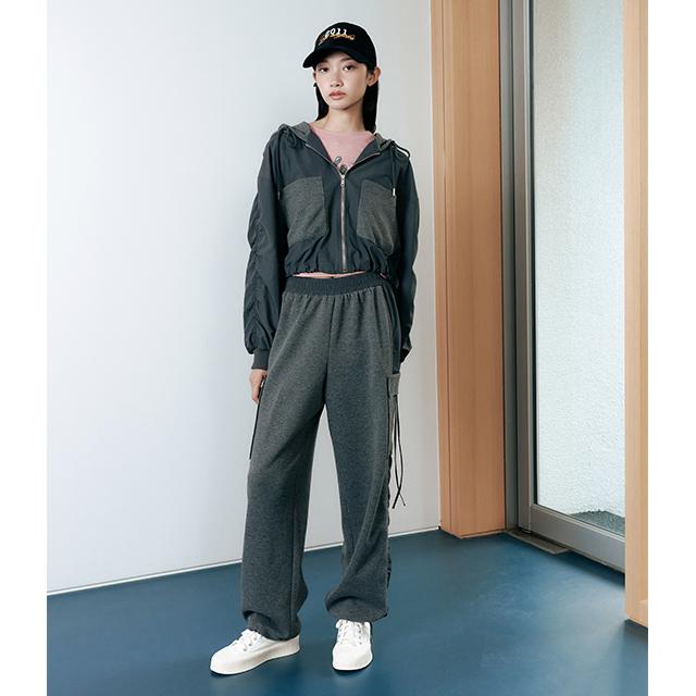 LAP Woven Mix Ponte Cargo Elastic Pants Aq3Wp872