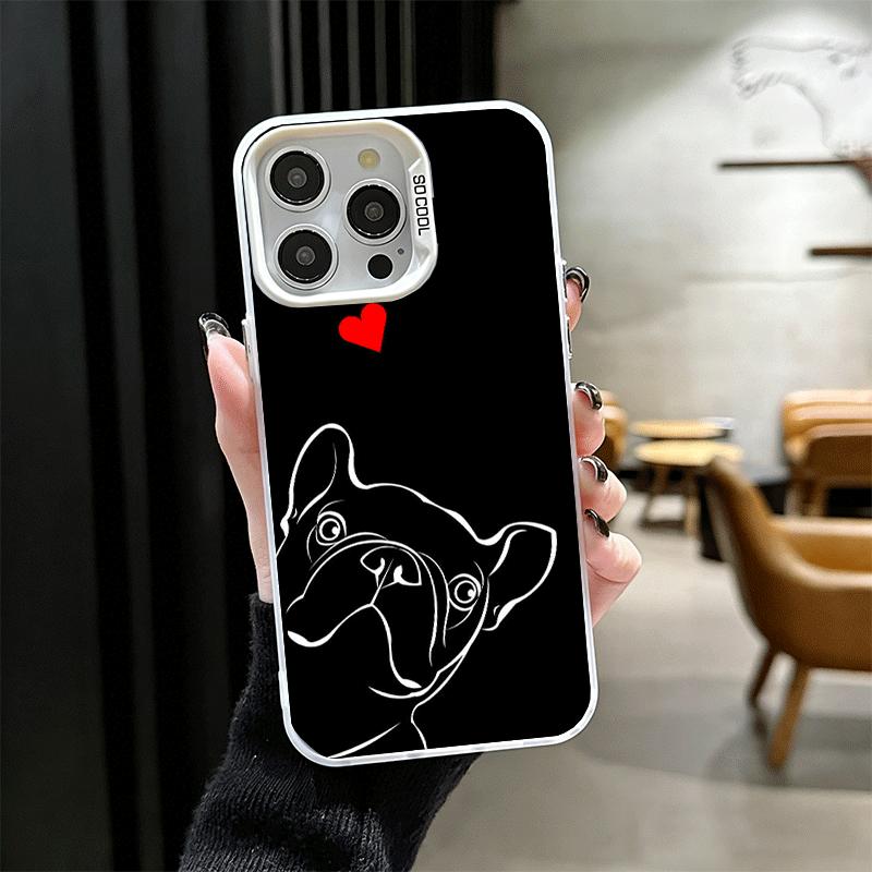 Französische Bulldogge Schwarz Design Weiche Handyhülle für iPhone 15 16 17 Pro Max 17Air 16E 14 Plus 13 12 Mini Stoßfeste Hülle Rückschale