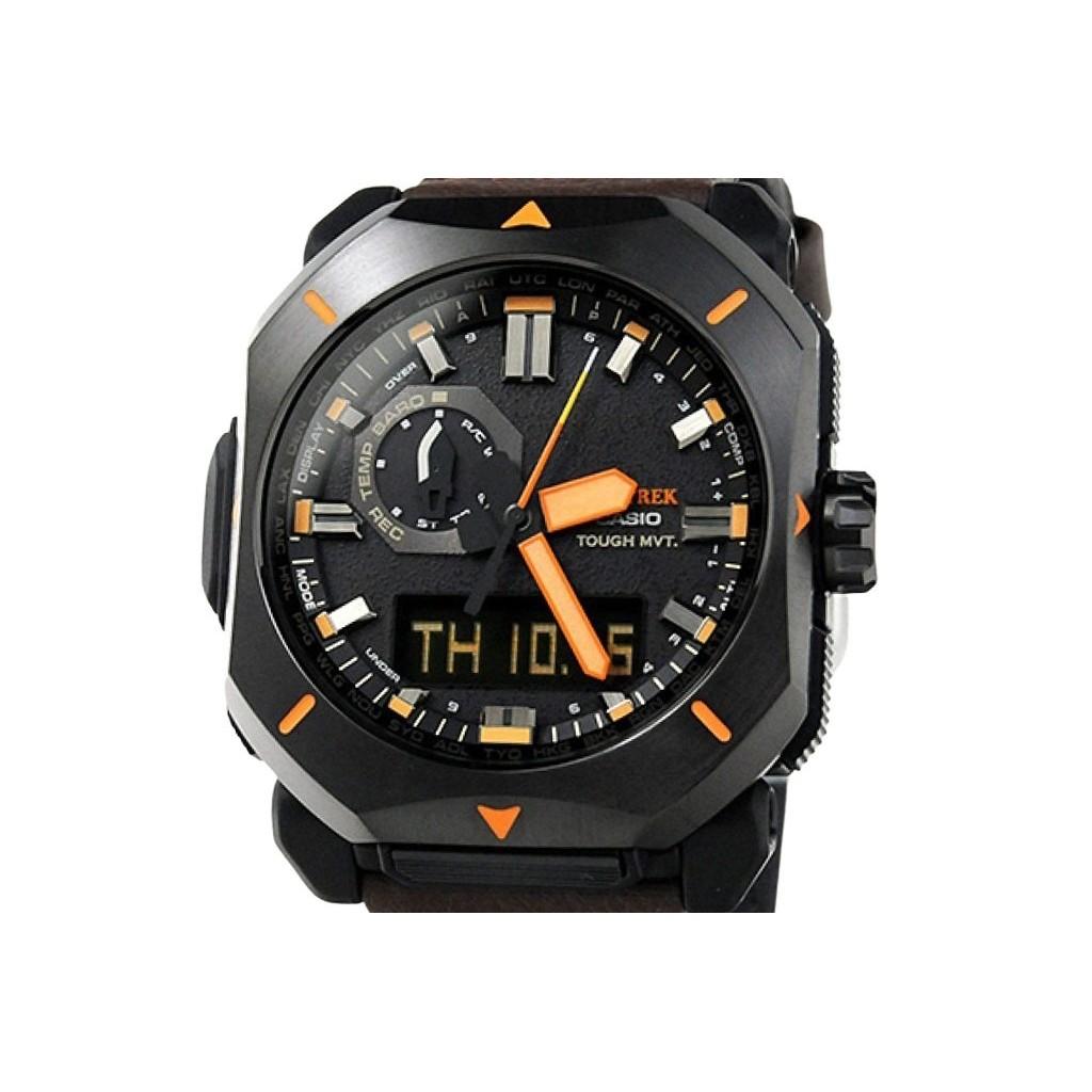 Casio ProTrek Analog Digital Brown Leather Strap Grey Dial Tough Solar PRW-6900YL-5 100M Men's Watch