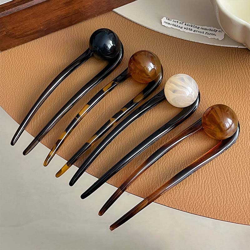 Vintage Kaffee Acetat U-förmige Haarnadel für Frauen Mädchen Mode Runde Perle Geometrische Haarstäbe Schmuck Haarschmuck