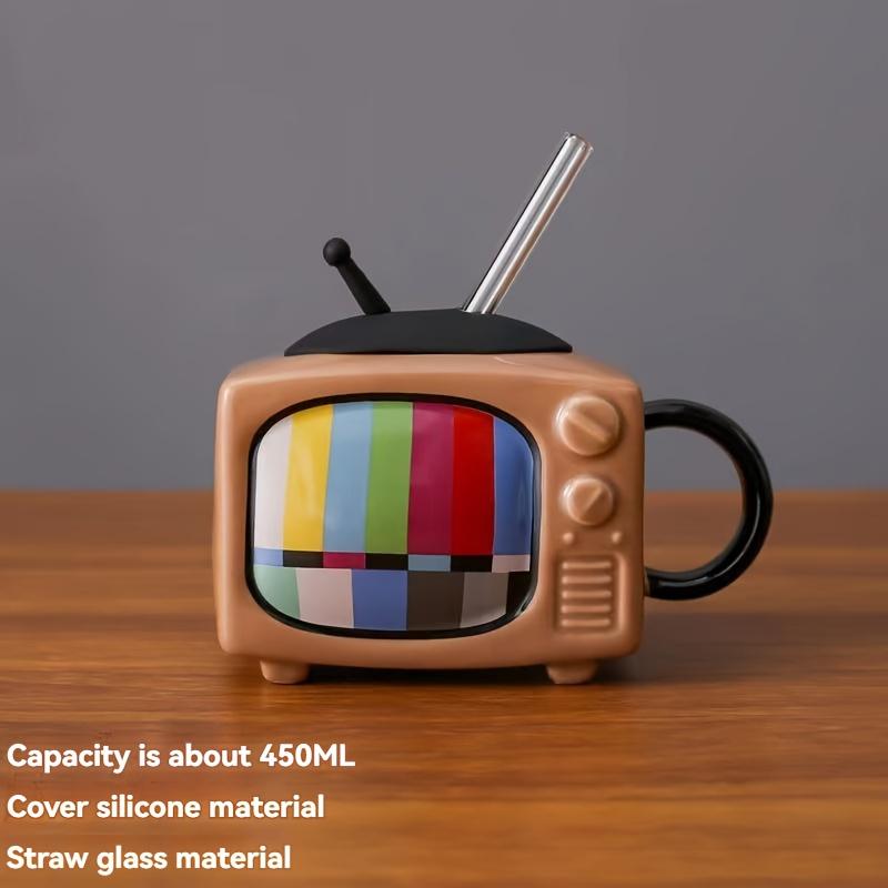 

Vintage Retro Television Shaped Ceramic Mug 15.22Oz, Hand Wash Only, Reusable, Glass Straws, Microwave Safe, No BPA, Great Gift for Christmas,