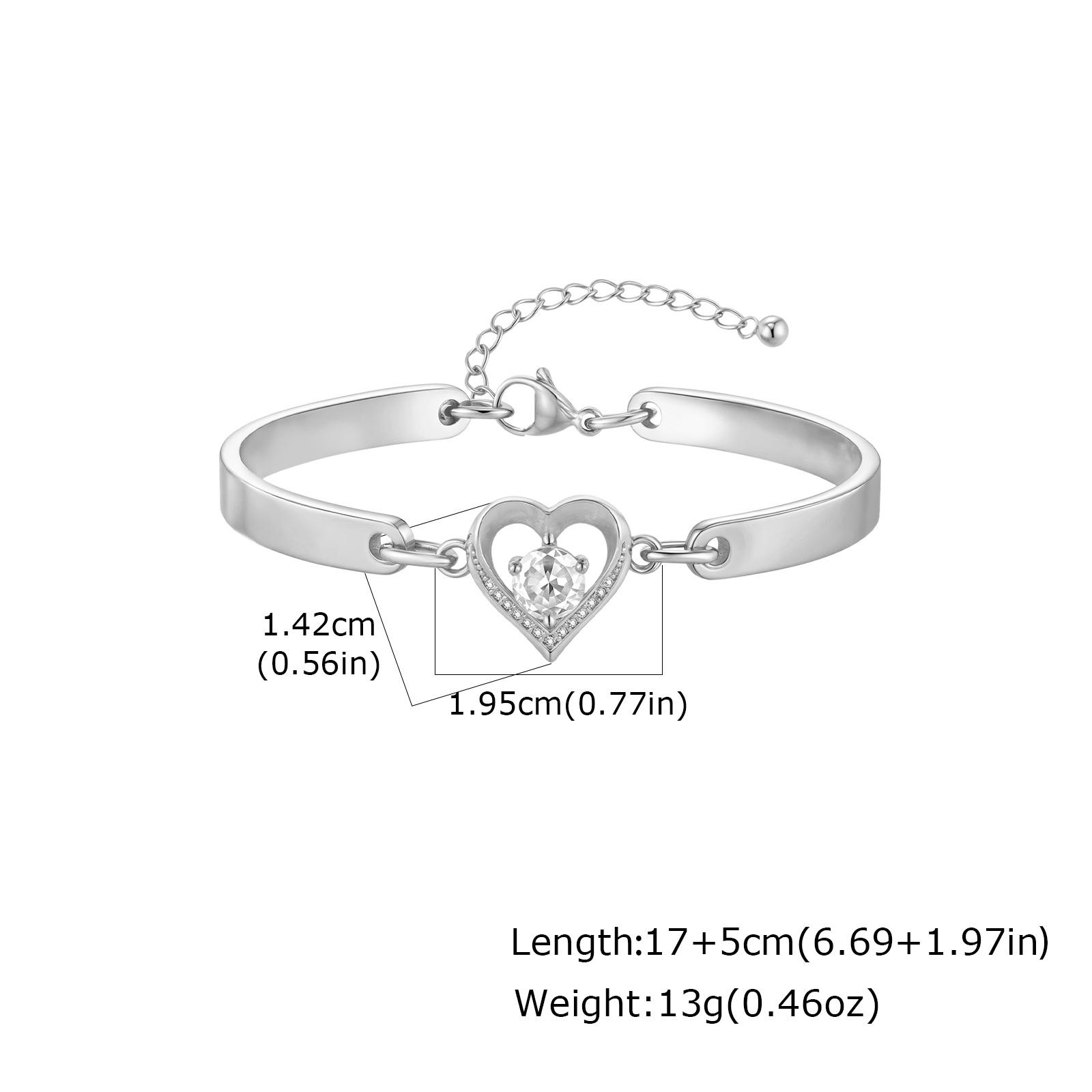 Heart Bracelet, Waterproof 18k Gold Plated Stainless Steel CZ Crystal Bangle, Adjustable Love Charm Jewelry for Women