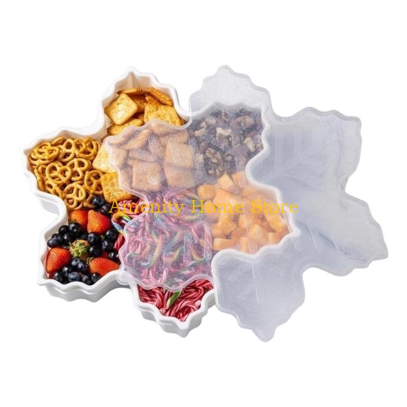 F26C Christmas Serving Tray & Festive Christmas Biscuit Storage with Lid Holiday Snowflake Tree Character Container for Snacks