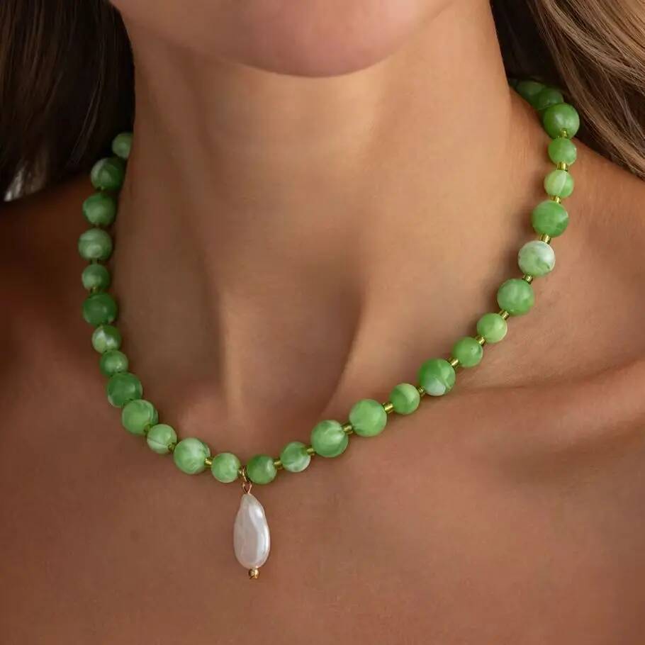 Salircon Exquisite Bohemia Green Glass Beads Choker Necklaces for Women Trendy Imitation Pearl Pendant Neck Accessories Jewelry