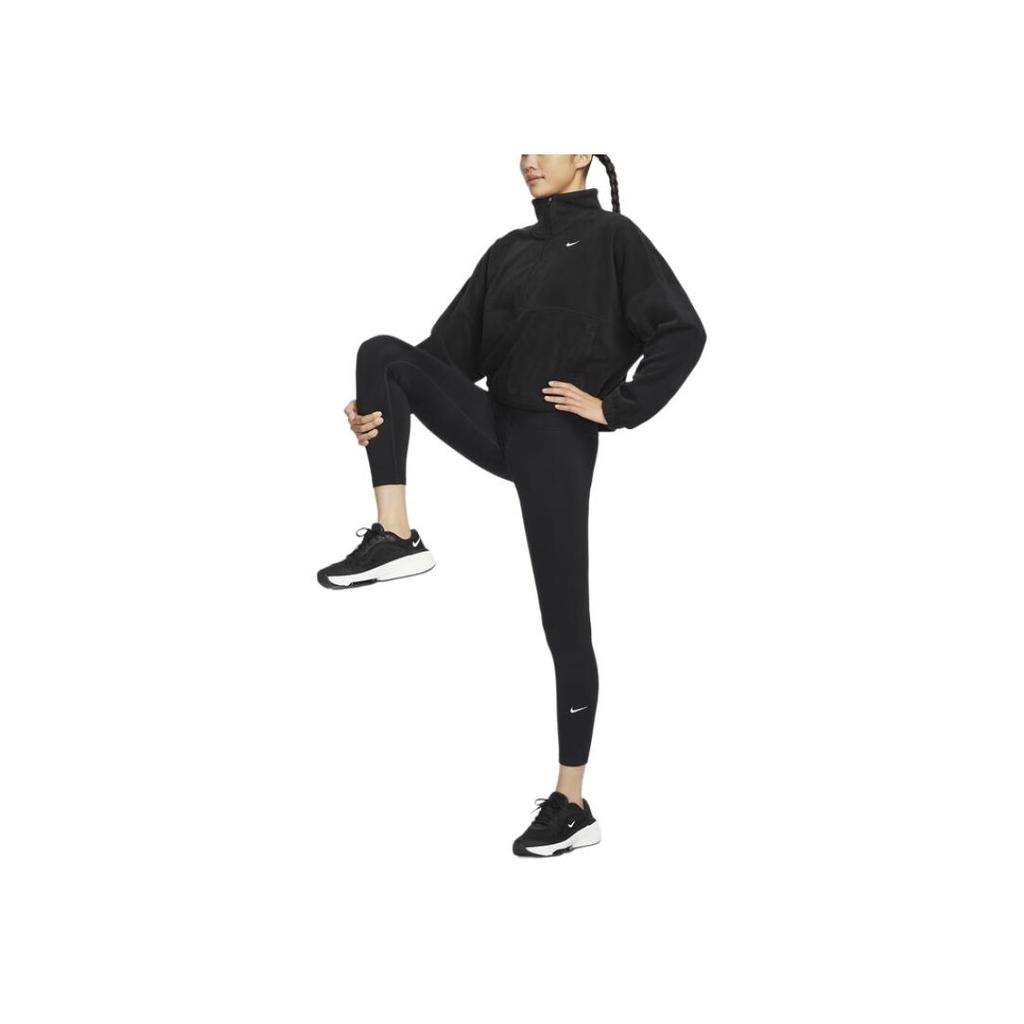 Nike Therma-Fit One Oversized Fleece Logo Embroidery Pattern Pullover Half-Zip Long Sleeve Sweatshirt Women Sweatshirt Black White FV7956010