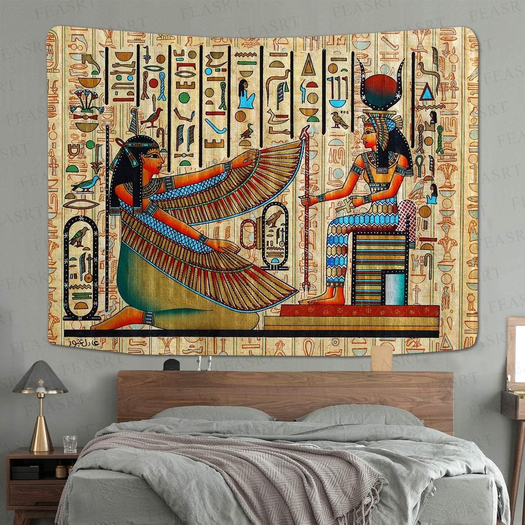 Ancient Egypt Mythology Tapestry Egyptian Gods Hieroglyphic Carvings Tapestries Art Wall Hanging For Living Room Bedroom Home