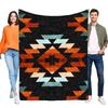 Southwestern Aztec Geometric Fleece Blanket - Soft Cozy Warm Throw for Bed, Sofa & Home Decor, Lightweight Black Orange Teal Pat