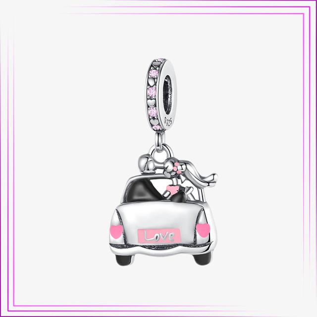 925 Sterling Sølv Hjerte Blomst Luftballong Flamingo Rosa Sjarm Plata De Ley Bil Katt Perle DIY For Originalt Armbånd Smykker