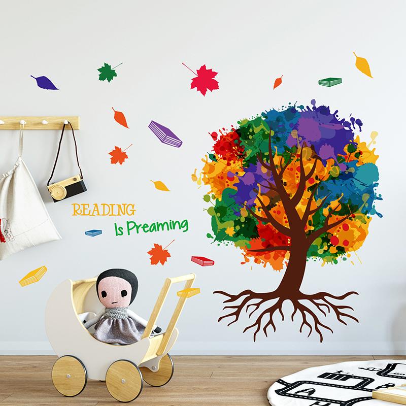 

Цветная живопись брызгами туши Кленовый лист Дерево Можно удалить Дом Спальня Гостиная Стеклянный фон Декоративные наклейки 1pc