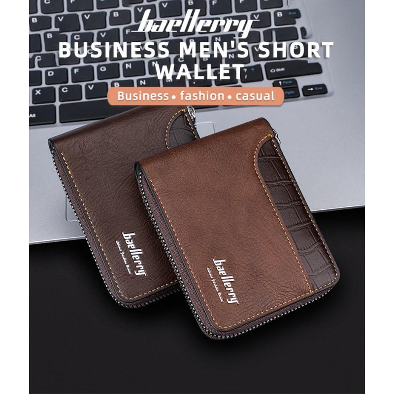 New Style Wallet Men Short Retro Multifunctional Zipper Spliced Leather Change Bag Trend