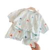 2025 Spring/Summer Girls' Pajama Set: Thin Round Neck, 5-Sleeve, 7/8 Pants, Color Block Design, Perfect for Homewear and Air-Conditioned Rooms