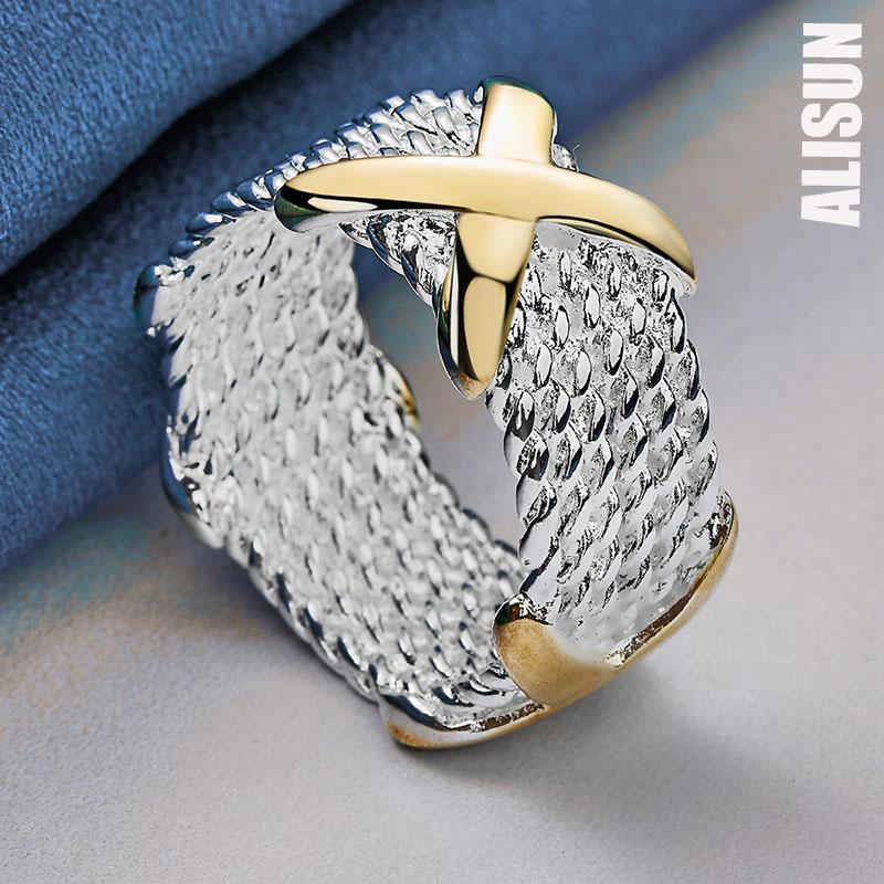 925 Sterling Silver Mother of Gold X Ring Fashion Wedding Jewelry