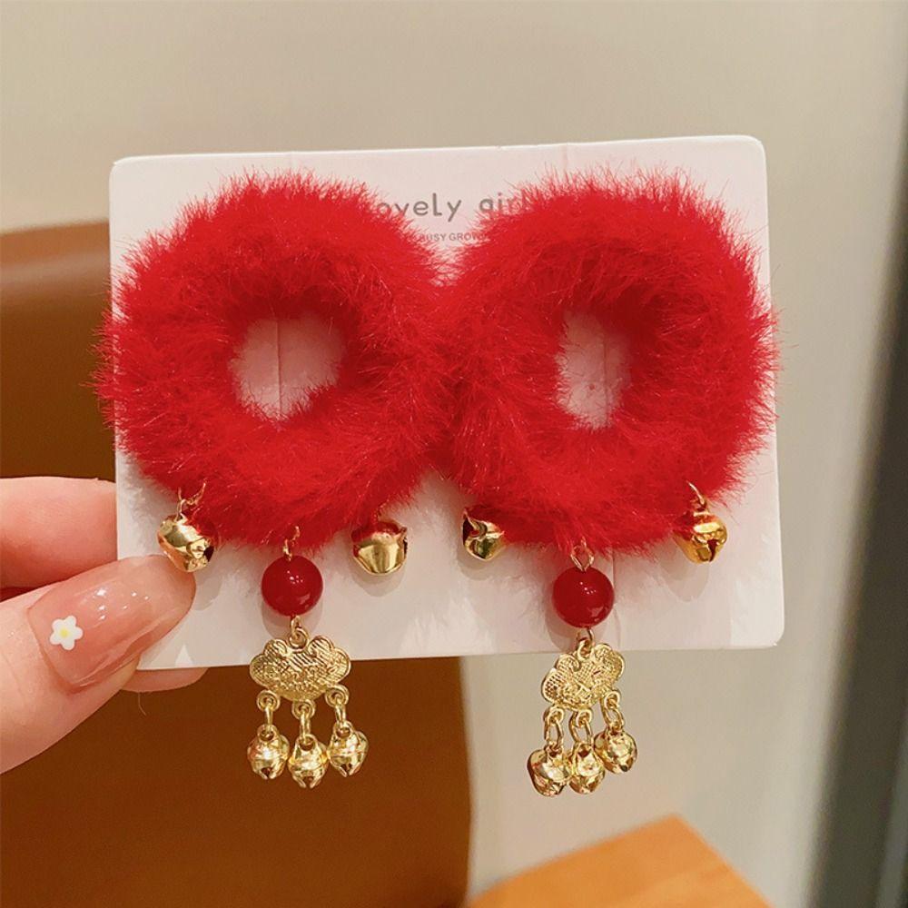 

1 пара, детская резинка для волос с красным бантом, красная веревка с кисточками, детские резинки для волос, плюшевая эластичная резинка для волос для девочек Red-A