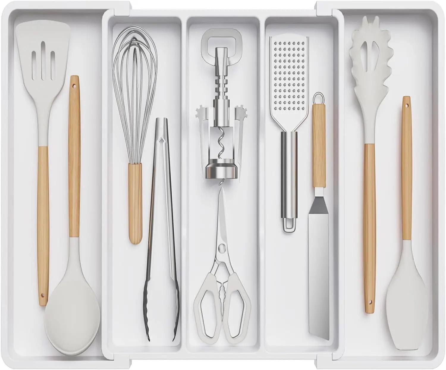 

Ящик для хранения столовых приборов с выдвижным ящиком для хранения ножей, вилок и столовых приборов, переносной перегородкой и организацией