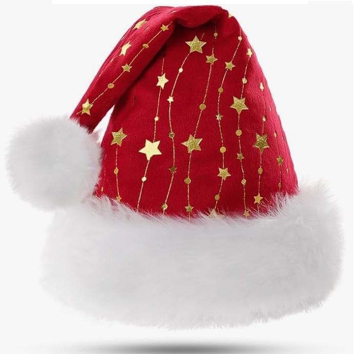 Christmas Hat Red Sequin Star Snowflake Santa Hat Plush Hat Christmas Party Decoration Supplies Christmas Gift Supplies 32x45CM
