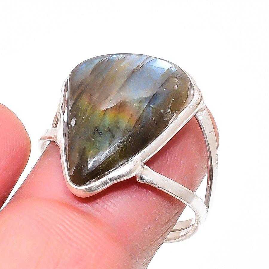 

Natural Labradorite Gemstone 925 Sterling Silver Jewelry Ring Size 8.5 k5P10