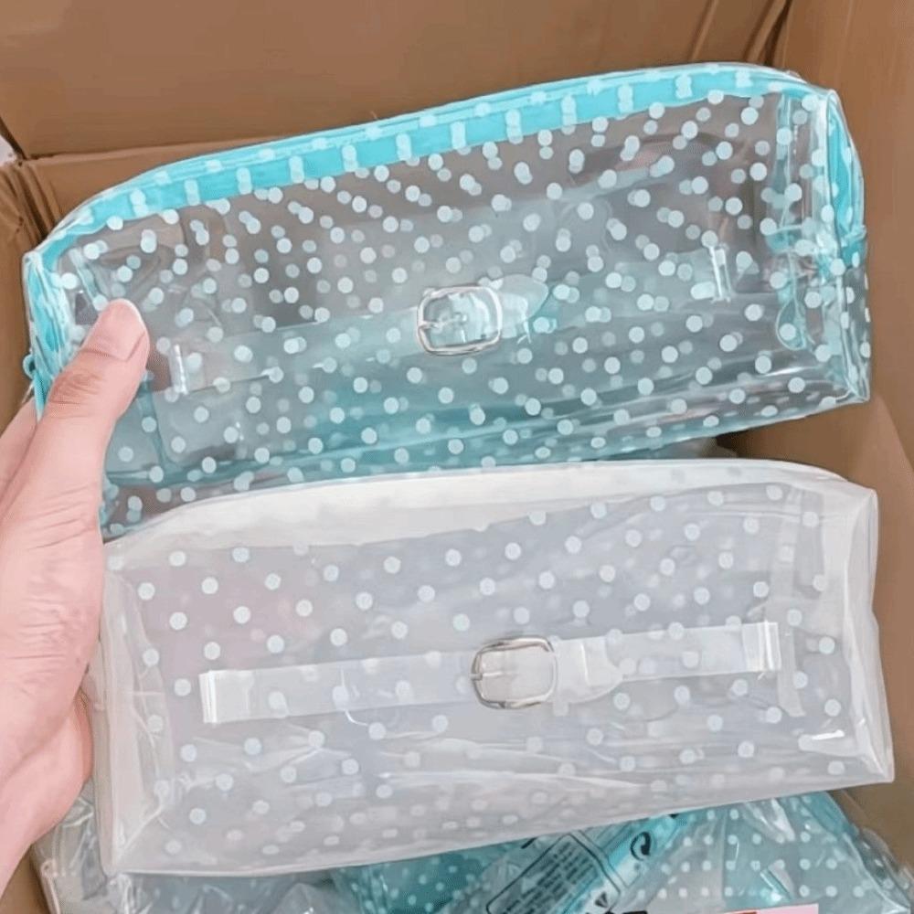 Polka Dot Print Pen Bag Transparent Stationery Pouch Portable Stationery Bag Students