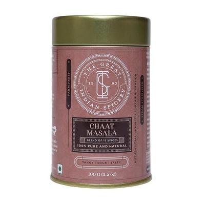 The Great Indian Spicery | Chaat Masala | 100gm Tin – Farm Fresh, Authentic Blend of 15 Spices, Non-Adulterated – Tangy, Sour & Salty Flavor