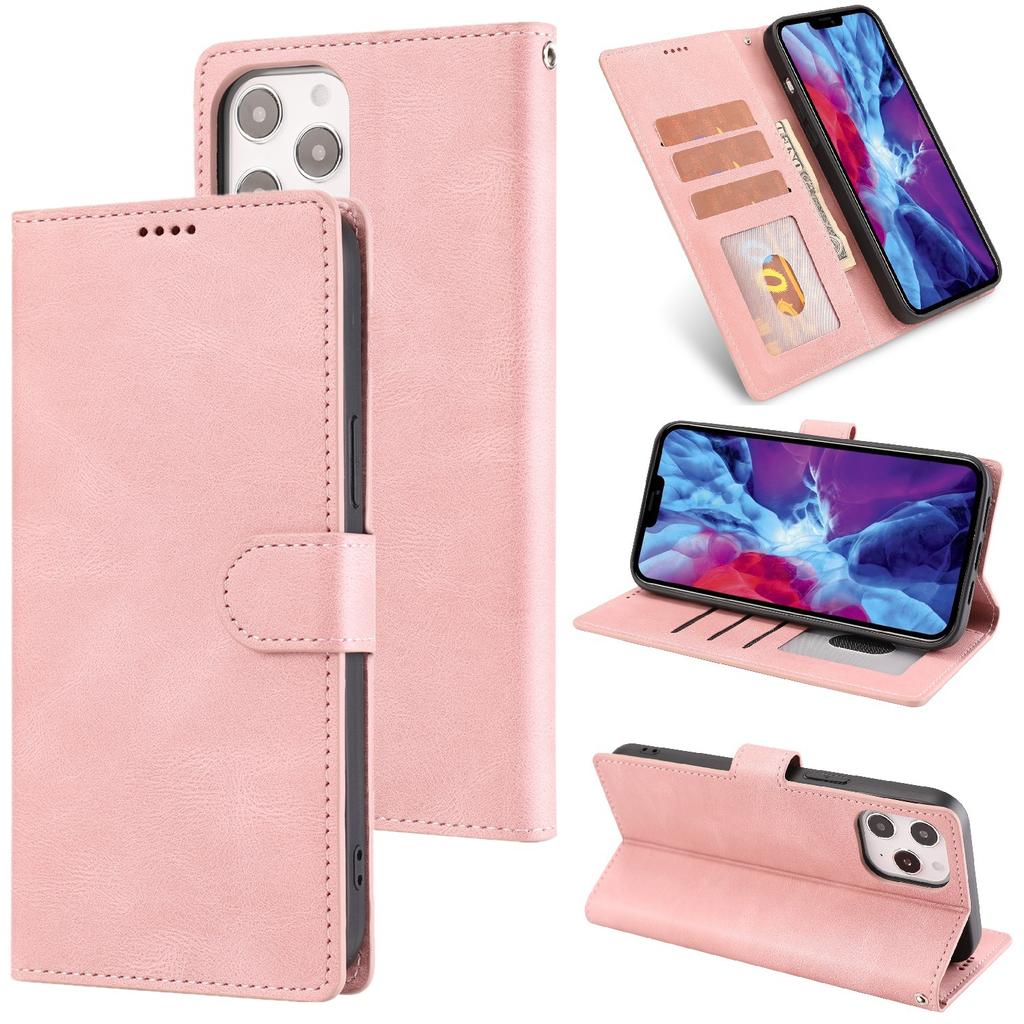 Applicable to iPhone17 mobile phone leather case, Samsung S26 card mobile phone case, skin matte wallet case 16E solid color