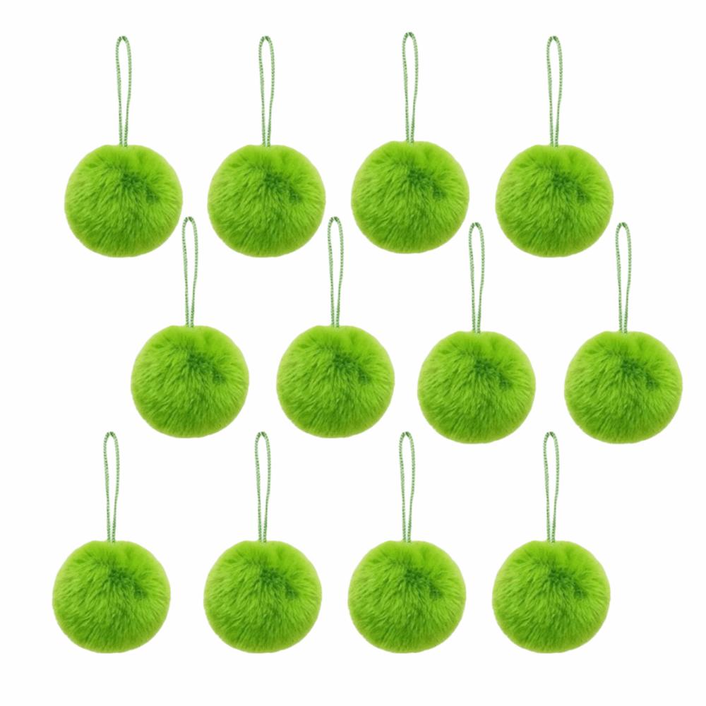 12Pcs Solid Color Fluffy Ball Hanging Ornament Furry Pom Poms Hanging Pendant Christmas Ornament