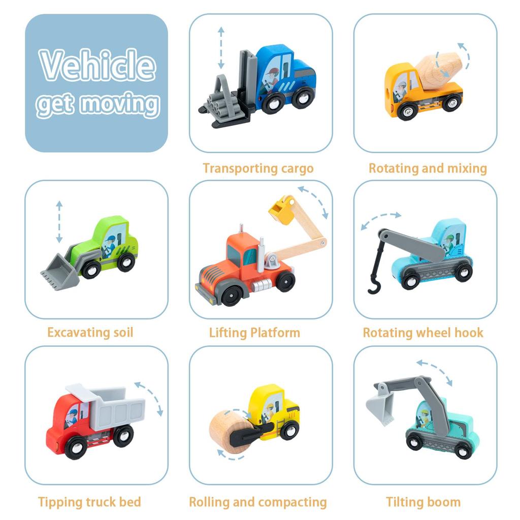 UMU Construction Vehicle Miniature Educational Emergency Vehicle Work Vehicle Toy for Boys Ages 3 and Various Vehicles Working Toy Wooden Set, Cars,