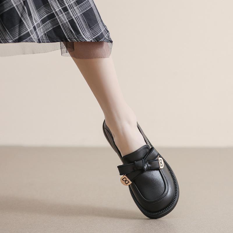Women's British-Style 2025 Velvet Loafers - Genuine Leather, Black, Sizes 41-43, Flat Autumn Shoes