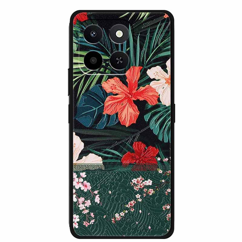 3D Emboss Case For Honor Play 10T 400 Smart 4G 5G Relief Flower Back Cover Black TPU Silicone Soft Case For Honor X7d 4G 5G Para