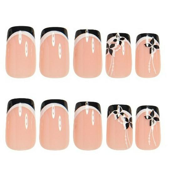 European & American Nail Art: French Floral Reusable Nail Extensions