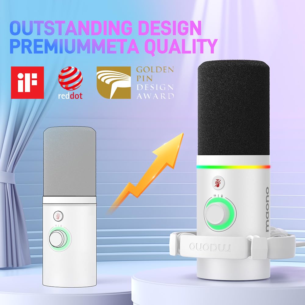 MAONO PD200X Gaming-PC Unidirektionales Dynamisches Dediziertes Stummes RGB-Sprach-Live-Kommentar-Spiel Weißes Mikrofon, USB/XLR-Mikrofon, Mikrofon, Software,