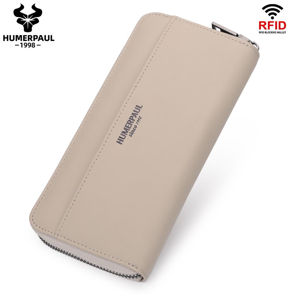 Humerpaul Ladies Wallet Leather Wallet RFID Anti-theft Swipe Wallet Zipper Large-capacity Wallet Multi-card Coin Purse