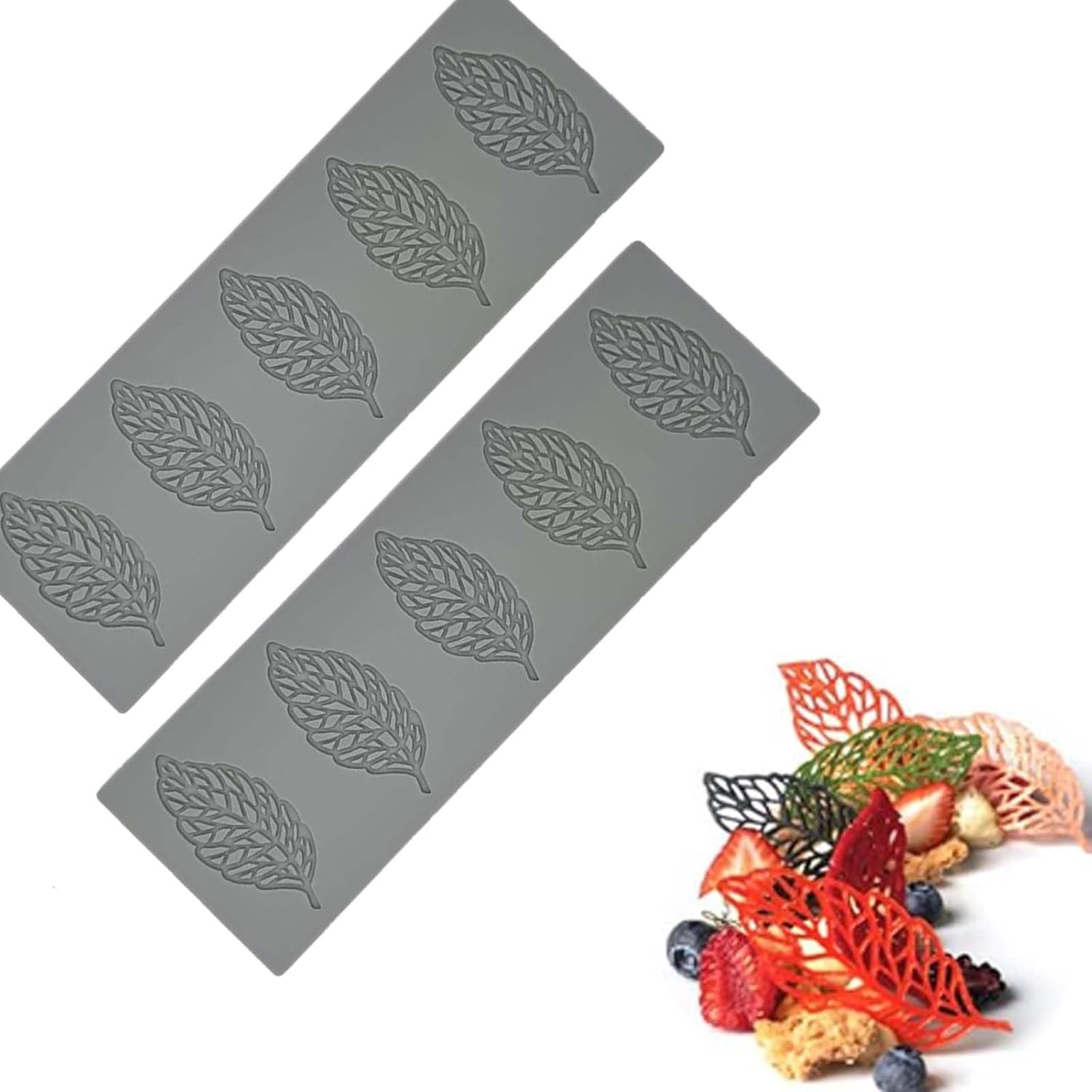 2 Pack of White Silicone Leaf Molds for Baking Fondant Tuile Molds, Hollow 3D Branches and Leaves Silicone Cake Molds, Perfect for Cake Decoration, 2