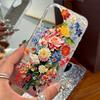 Case for iphone XR 12 Air XS Max 14 18 Pro Max 15 16 Plus 17 Pro 11 13 Silver Glitter Crackle Background Colorful Flowers