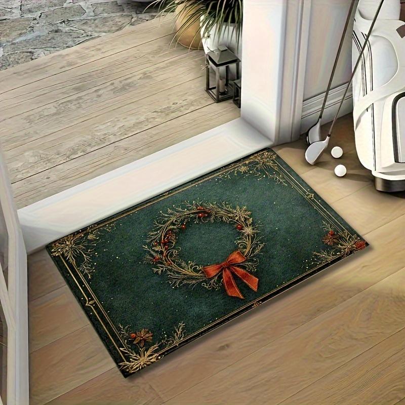 

1pc Christmas Themed Green Berry Wreath Doormat, Non-slip Floor Mat for Living Room, Bedroom, Bathroom, Holiday Home Decoration 40x60cm