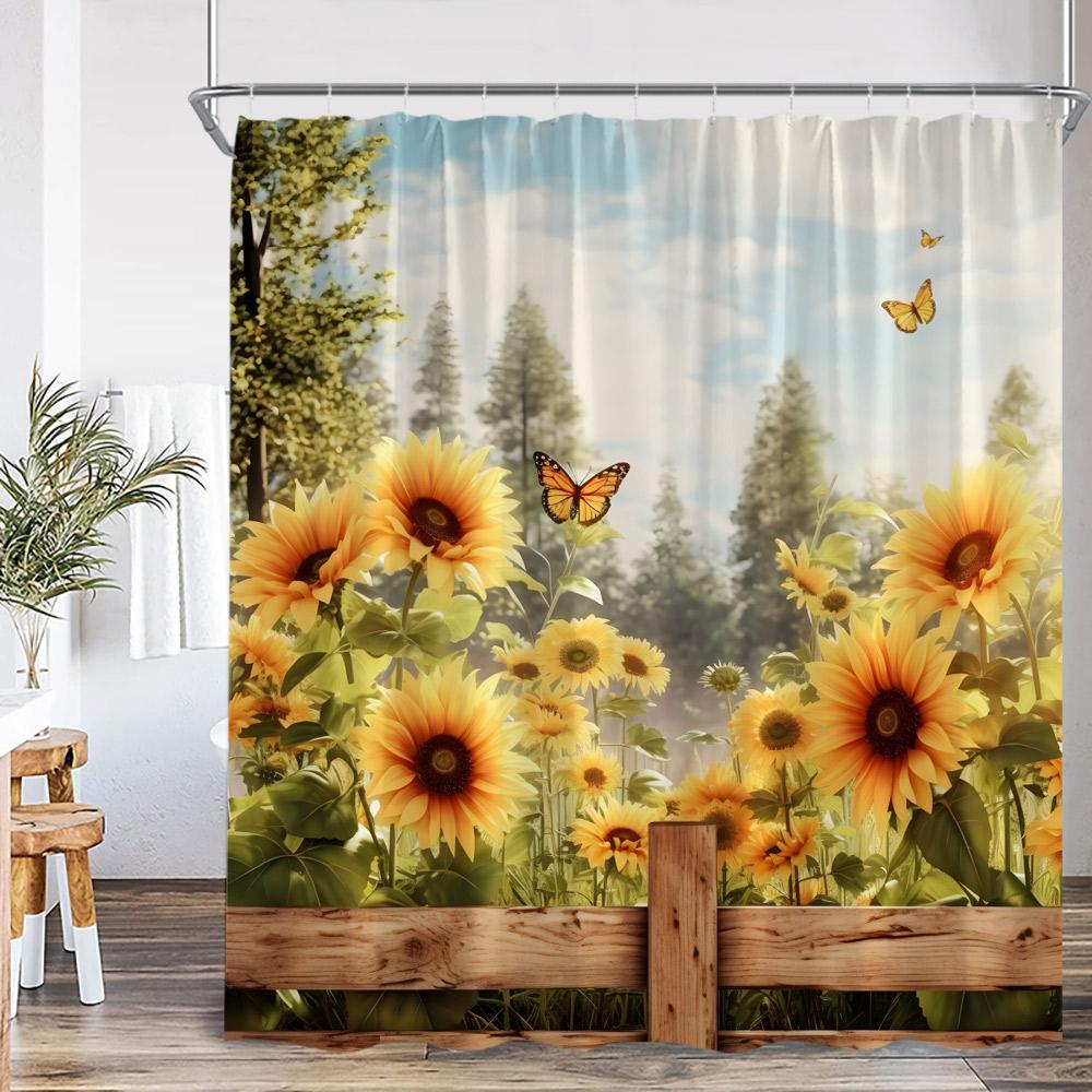 Sunflower Farmhouse Shower Curtain Farmland Truck Motivational Quote Floral Polyester Bath Curtain Country Bathroom Decorations