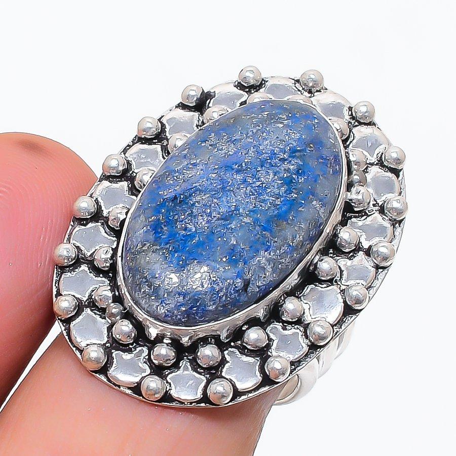 Natural Lapis Lazuli Gemstone 925 Sterling Silver Jewelry Ring Size 7.5 z8V19