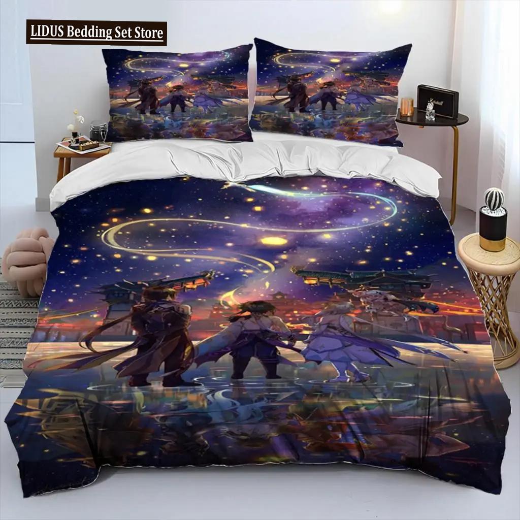 Set de lenjerie de pat Anime Genshin Impact Game Băieți Fete Twin Queen Size Husă de pilota Față de Pernă Pat Copii Adulti Textile de casaextile