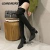 Schuhe für Frau Neu Sexy Spitzschuh Damen Overknee-Stiefel Herbst Winter Hoher Absatz Stretchstrick Damen Sockenstiefel Freizeit