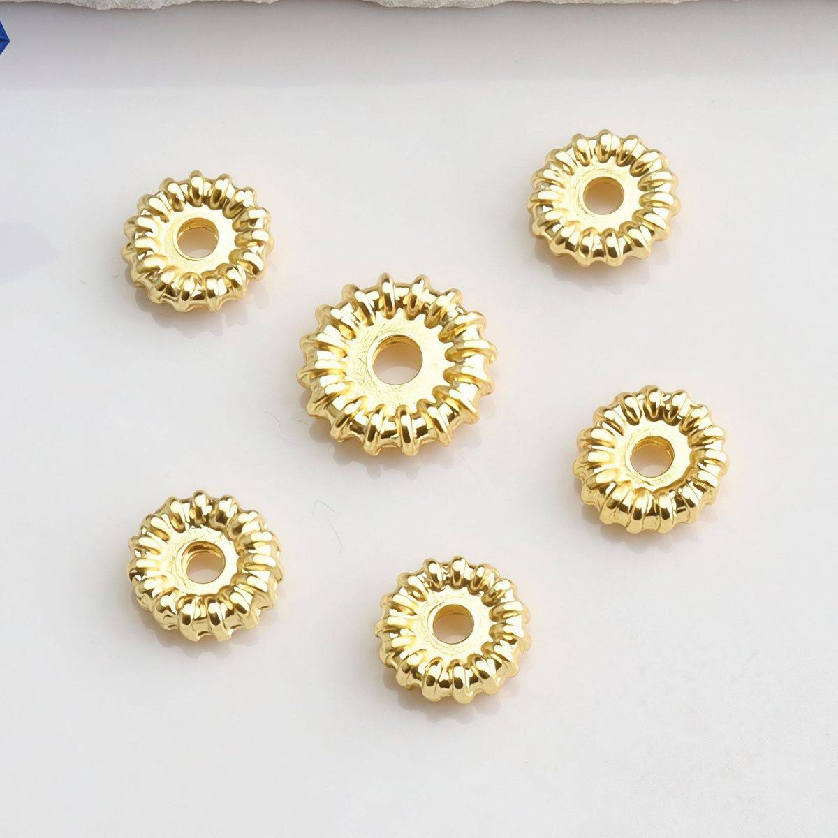 14K Gold Plated Colorfast Gear Flower Spacer Beads for DIY Crystal Bracelets